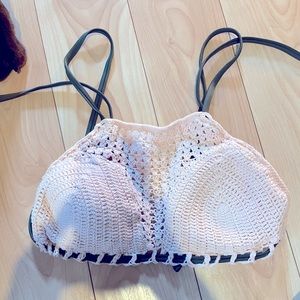 Woven pink & green bikini top